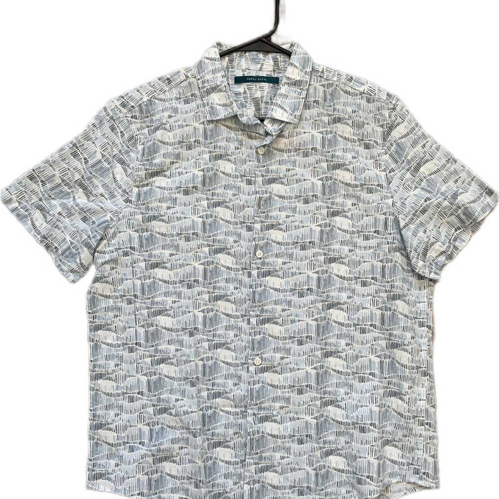 Perry Ellis Men's Blue Patterned Shirt
